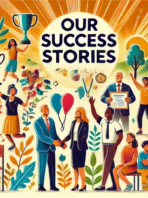 DALL·E 2024-10-22 19.16.33 - A compelling illustration for 'Our Success Stories,' focusing on themes of achievement and community impact. The image should depict diverse individua