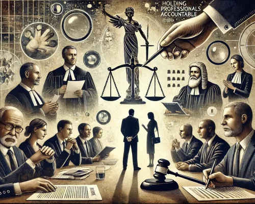 DALL·E 2024-10-22 19.24.24 - A powerful and thought-provoking illustration representing the theme 'Holding Legal Professionals Accountable.' The image should depict a diverse grou