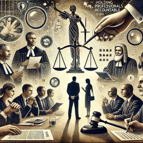 DALL·E 2024-10-22 19.24.24 - A powerful and thought-provoking illustration representing the theme 'Holding Legal Professionals Accountable.' The image should depict a diverse grou